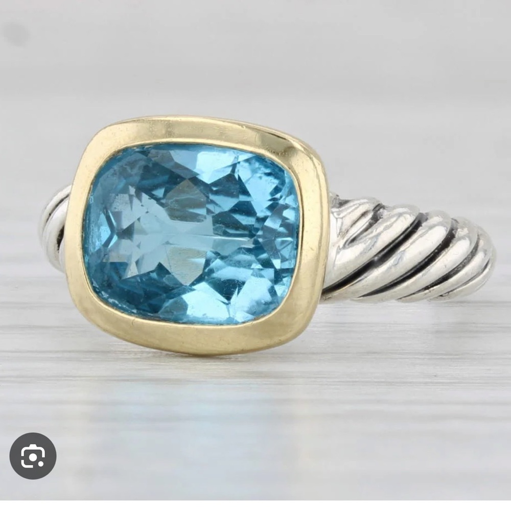 David Yurman Noblesse Collection 3.25ct Blue Topaz Ring Sterling Silver 18k Gold